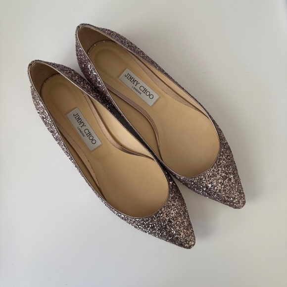 NIB Jimmy Choo Romy Flat XLC Tea Rose Metallic Coarse Glitter Size 40 - Picture 2 of 9